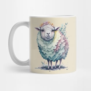 Sheep with Flower Crown: Scattered Watercolor in Pastel Colors Mug